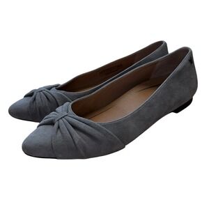 Vionic Gramercy Flats Women Sz 8 Grey Suede Pointed Toe Bow Comfort Ballet Arch